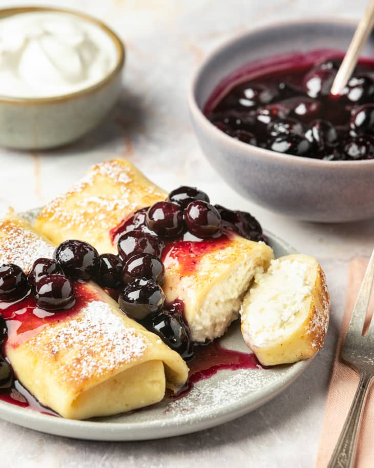 Cheese Blintz Recipe (Traditional PanFried Version with Blueberry